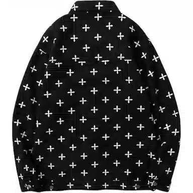 地界二 十字架满印潮牌复古水洗高街牛仔外套 男款