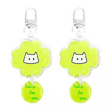 饰伴 猫猫幸运四叶草钥匙扣可爱包包书包卡通 合金 挂件 男女同款情侣款