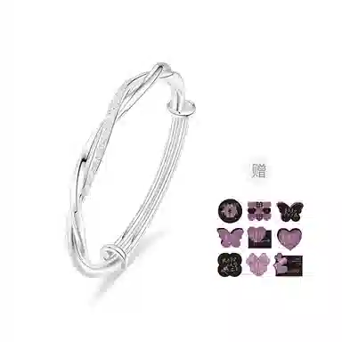 【999纯银丨可免费定制刻字丨赠告白贺卡】 福韵金 六桂福珠宝 莫比乌斯经典素圈可推拉银镯子新中式简约大气小众轻奢百搭 足银 手镯 女款