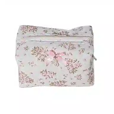 馨枕居夹棉蕾丝花边花卉蝴蝶结洗漱包便携口红收纳包女生化妆品拉链包袋化妆包 便携收纳防尘