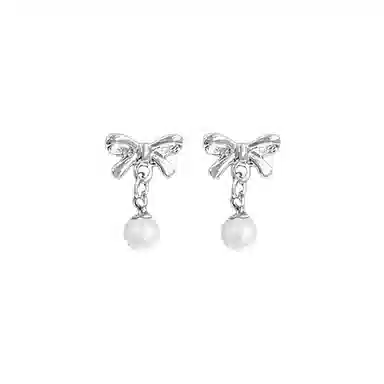 饰伴 蝴蝶结仿珍珠套装轻奢小众养耳洞气质设计感#好运 合金 耳钉 男女同款情侣款