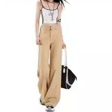 淑好百 宽松阔腿拖地休闲高腰牛仔裤 女款