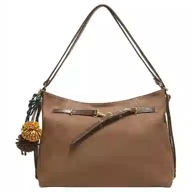 百思图 复古质感时尚百搭简约通勤 人造革 单肩包 大号 女款 啡色/棕色