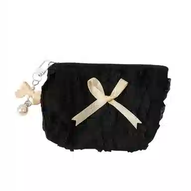 馨枕居可爱化妆包化妆袋韩版蕾丝蝴蝶结大容量零钱包手拿包女收纳包化妆包 便携收纳防尘