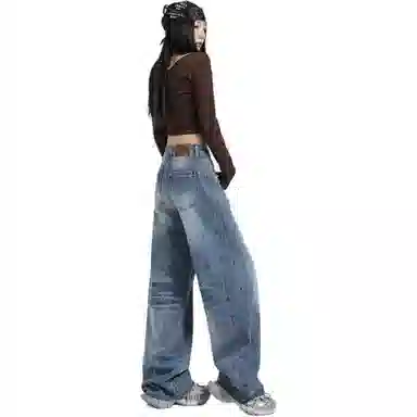 淑好百 复古宽松阔腿裤松弛风高腰牛仔裤 女款