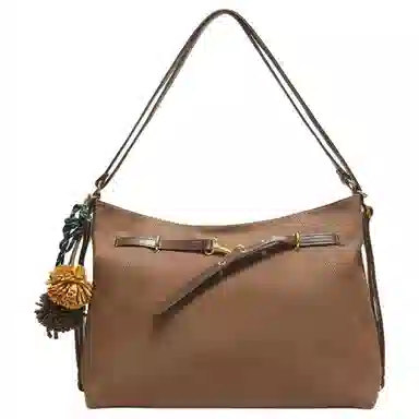 百思图 复古质感时尚百搭简约通勤 人造革 单肩包 大号 女款 啡色/棕色