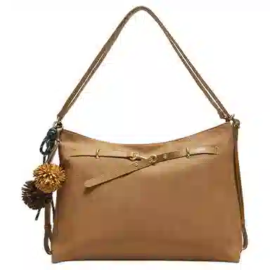 百思图 复古质感时尚百搭简约通勤 人造革 单肩包 大号 女款 啡色/棕色