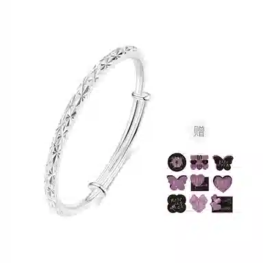 【999足银纯银 满天星/浪漫7夕卡片】 福韵金 六桂福珠宝 新中式国风轻奢精致小众设计高级感素圈实心推拉可调节百搭 银 手镯 女款