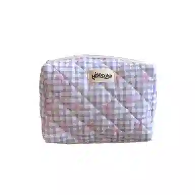 馨枕居韩版简约大容量化妆包高颜值格纹蝴蝶结护肤品收纳包便携洗漱包女化妆包 便携收纳防尘