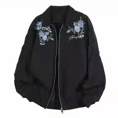 红蜻蜓 美式复古植物花卉设计感仿刺绣潮牌基础简约高街防风无性别主义学院风户外通勤宽松休闲飞行员夹克 男女同款
