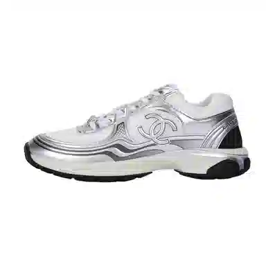 CHANEL Silver Logo Low Sneakers