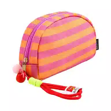 馨枕居高颜值条纹便携洗漱包旅游化妆包手提大容量收纳包刺绣贝壳包化妆包 便携收纳防尘