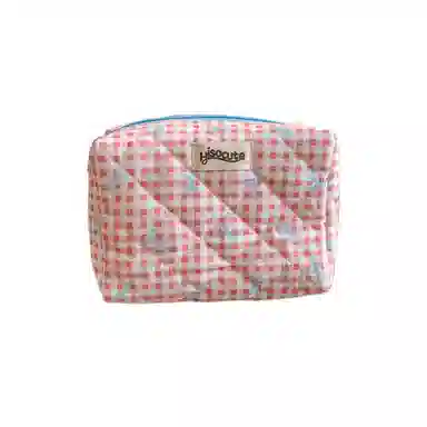 馨枕居韩版简约大容量化妆包高颜值格纹蝴蝶结护肤品收纳包便携洗漱包女化妆包 便携收纳防尘