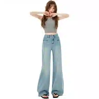 淑好百 高弹怀旧蓝喇叭裤休闲自然腰牛仔裤 女款