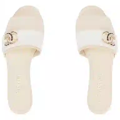 CHANEL Leather Slide Sandal Beige