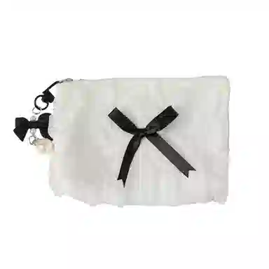 馨枕居可爱化妆包化妆袋韩版蕾丝蝴蝶结大容量零钱包手拿包女收纳包化妆包 便携收纳防尘