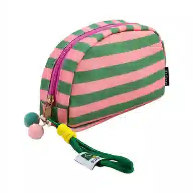 馨枕居高颜值条纹便携洗漱包旅游化妆包手提大容量收纳包刺绣贝壳包化妆包 便携收纳防尘