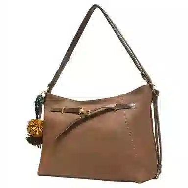 百思图 复古质感时尚百搭简约通勤 人造革 单肩包 大号 女款 啡色/棕色