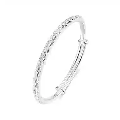 【999足银纯银 满天星/浪漫7夕卡片】 福韵金 六桂福珠宝 新中式国风轻奢精致小众设计高级感素圈实心推拉可调节百搭 银 手镯 女款