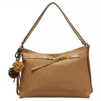 百思图 复古质感时尚百搭简约通勤 人造革 单肩包 大号 女款 啡色/棕色