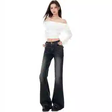 淑好百 修身显瘦拖地高腰牛仔裤 女款