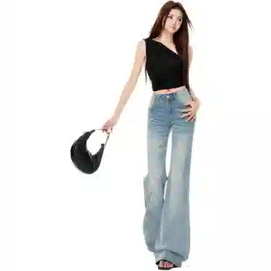 淑好百 冰蓝色低腰喇叭裤牛仔裤 女款