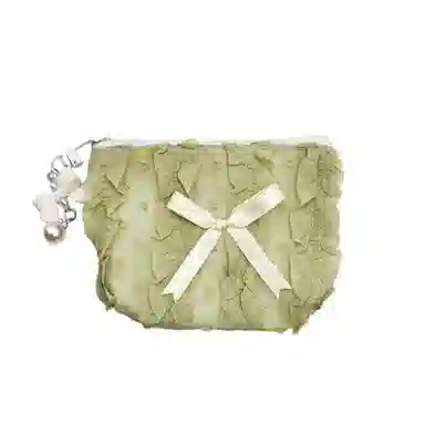 馨枕居可爱化妆包化妆袋韩版蕾丝蝴蝶结大容量零钱包手拿包女收纳包化妆包 便携收纳防尘