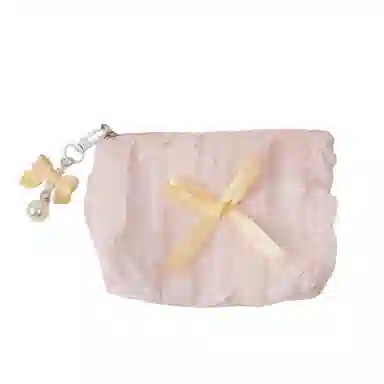 馨枕居可爱化妆包化妆袋韩版蕾丝蝴蝶结大容量零钱包手拿包女收纳包化妆包 便携收纳防尘