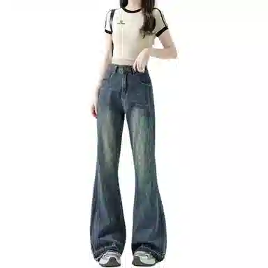 淑好百 高质量复古微喇中腰牛仔裤 女款