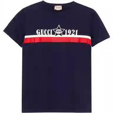 GUCCI Kids FW22 Striped Logo T-Shirt Blue