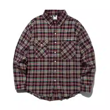 【dme】 美式复古重磅通勤宽松撞色格子慵懒衬衫 男女同款