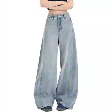 淑好百 宽松显瘦阔腿中腰牛仔裤 女款