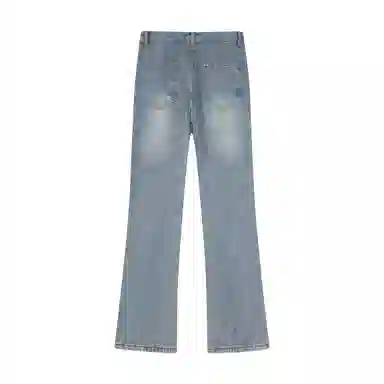 显高显瘦微喇弹力免烫布客行 美式高街重工水洗做旧长裤子宽松阔腿学院风复古显腿长休闲百搭纯色柔软舒适牛仔裤 男女同款