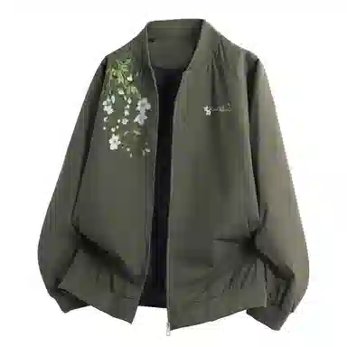 红蜻蜓 美式高街植物花卉仿刺绣徽章涂鸦数字字母印花宽松百搭舒适防风保暖休闲棒球服外套夹克 男女同款
