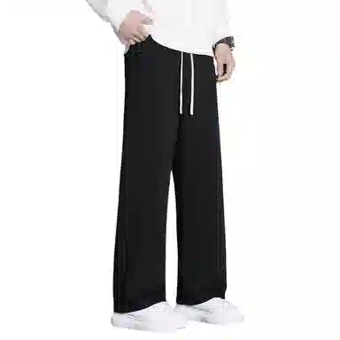 顶峰保罗 冰丝直筒阔腿无性别主义纯色基础款运动拖地卫裤弹力抽绳显高百搭宽松大码潮牌时尚垂感休闲裤 男女同款