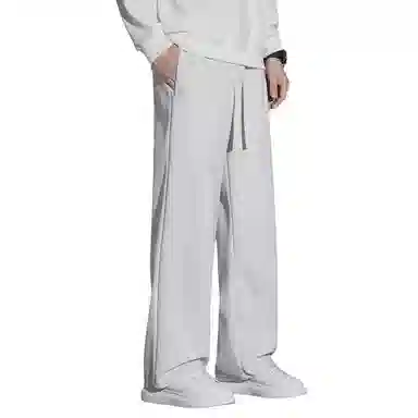 顶峰保罗 冰丝直筒阔腿无性别主义纯色基础款运动拖地卫裤弹力抽绳显高百搭宽松大码潮牌时尚垂感休闲裤 男女同款