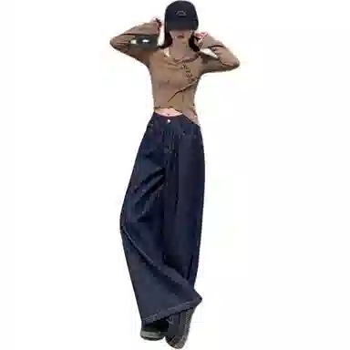 淑好百 美式复古宽松阔腿中腰牛仔裤 女款