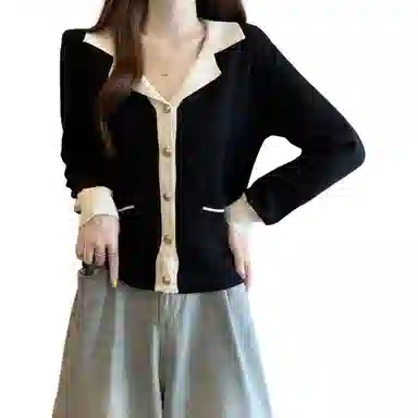 沐晓欣 适中合身翻领长袖针织衫 女款