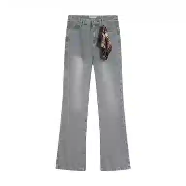 显高显瘦微喇弹力免烫布客行 美式高街重工水洗做旧长裤子宽松阔腿学院风复古显腿长休闲百搭纯色柔软舒适牛仔裤 男女同款