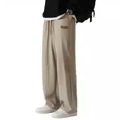顶峰保罗 冰丝直筒阔腿无性别主义纯色基础款拖地运动卫裤弹力抽绳显高百搭宽松大码潮牌时尚高街垂感休闲裤 男女同款