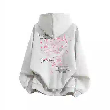 红蜻蜓 美式高街仿刺绣玫瑰花瓣设计感数字字母印花宽松百搭舒适防风保暖休闲连帽外套卫衣 男女同款