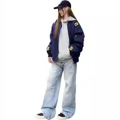 黛尔佳人 数字宽松适中长袖棒球服 女款