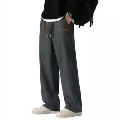 顶峰保罗 冰丝直筒阔腿无性别主义纯色基础款拖地运动卫裤弹力抽绳显高百搭宽松大码潮牌时尚高街垂感休闲裤 男女同款