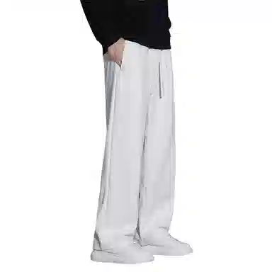顶峰保罗 冰丝直筒阔腿无性别主义纯色基础款运动拖地卫裤弹力抽绳显高百搭宽松大码潮牌时尚垂感休闲裤 男女同款