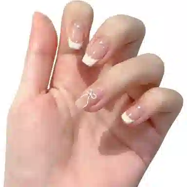 柚予颜 手工穿戴甲高级感法式蝴蝶结珍珠闪钻显白美甲  短款裸色跳色 纯欲