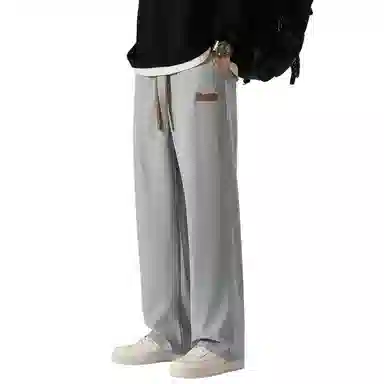 顶峰保罗 冰丝直筒阔腿无性别主义纯色基础款拖地运动卫裤弹力抽绳显高百搭宽松大码潮牌时尚高街垂感休闲裤 男女同款