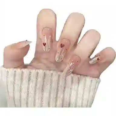 柚予颜 手工穿戴甲星空波点爱心氛围感气质美甲  椭圆裸粉渐变 纯欲