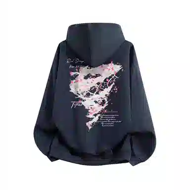 红蜻蜓 美式高街仿刺绣玫瑰花瓣设计感数字字母印花宽松百搭舒适防风保暖休闲连帽外套卫衣 男女同款