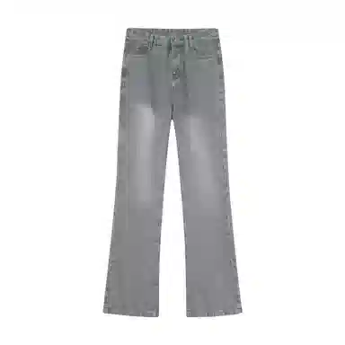 显高显瘦微喇弹力免烫布客行 美式高街重工水洗做旧长裤子宽松阔腿学院风复古显腿长休闲百搭纯色柔软舒适牛仔裤 男女同款