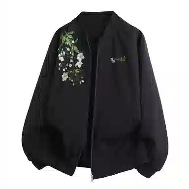 红蜻蜓 美式高街植物花卉仿刺绣徽章涂鸦数字字母印花宽松百搭舒适防风保暖休闲棒球服外套夹克 男女同款